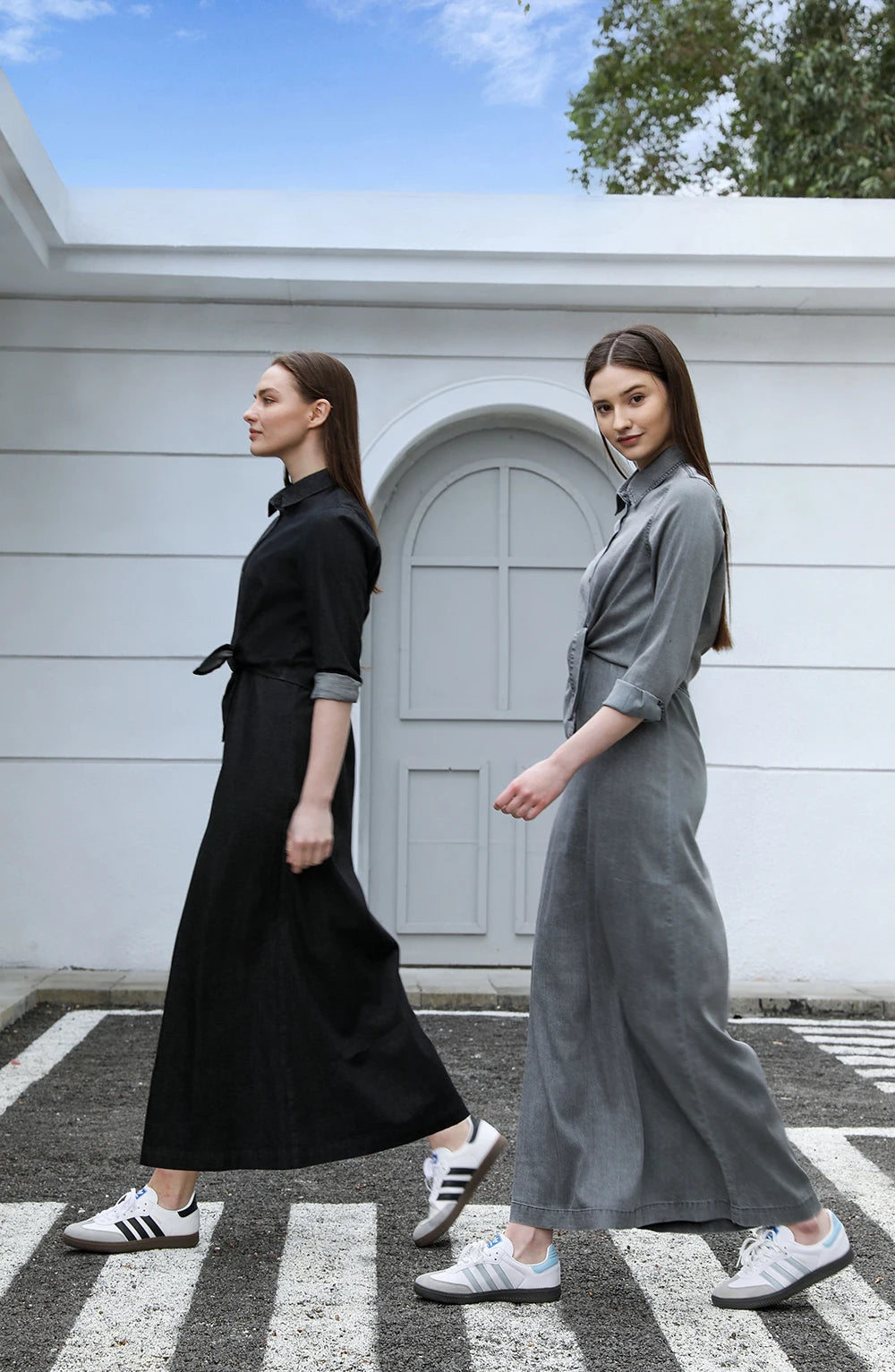 Women Lightweight Denim Wrap Blouse & Slip Dress.