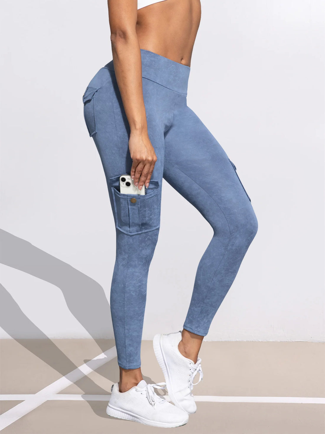 1/3 PCS Washed Print Work Pocket Women Leggings.