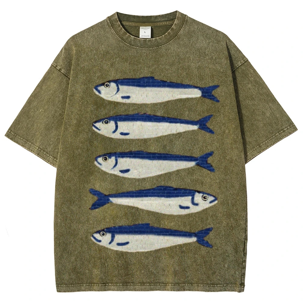 Gojo Cartoon Salted Fish Print Women's Loose T-Shirt Oversized