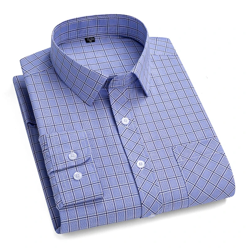 Men's Plaid Shirts Long Sleeve Cotton Checked Shirt