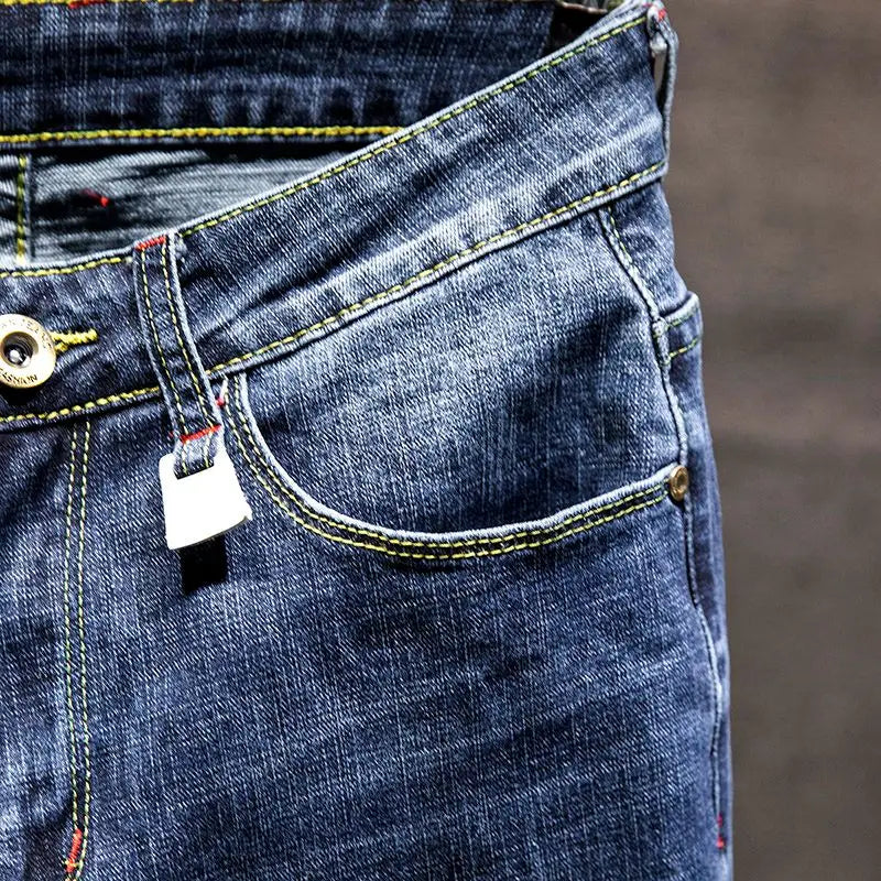 Men Ripped Worn-out Slim-fit Cotton Denim Pants