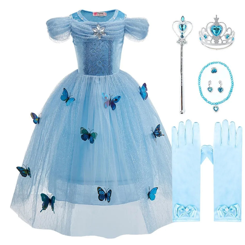 Cinderella Anna Elsa Costume Children Princess Dress for Girls