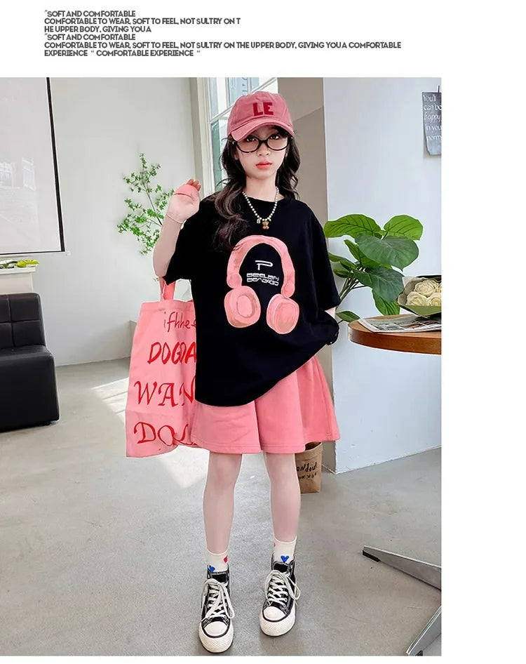 Girls Summer T-Shirt Short-Sleeved Suit Korean Version.
