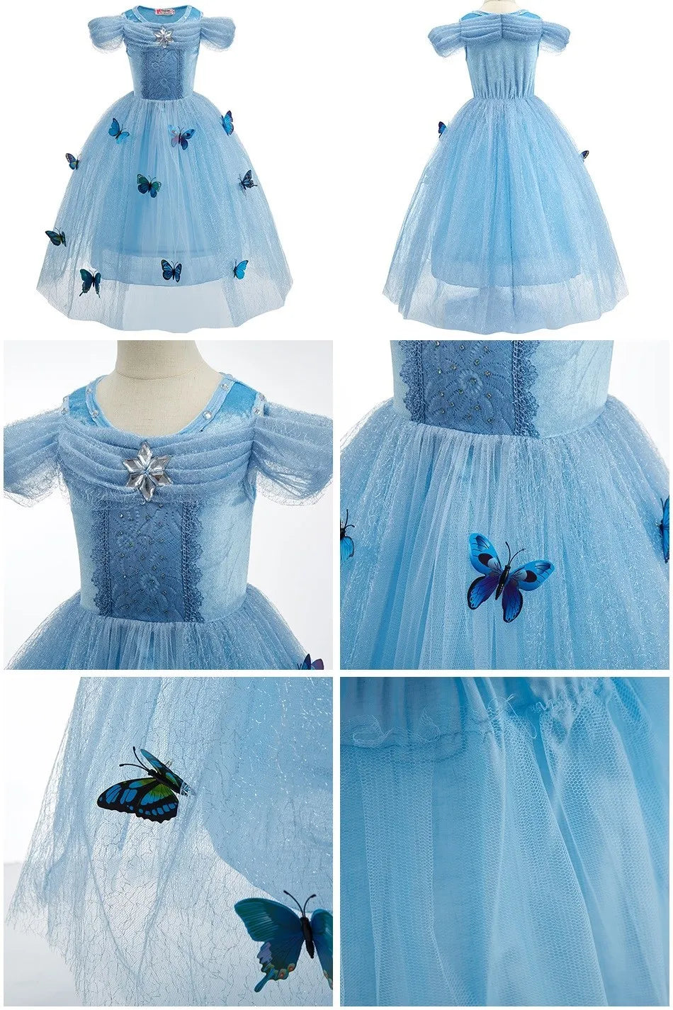 Cinderella Anna Elsa Costume Children Princess Dress for Girls.