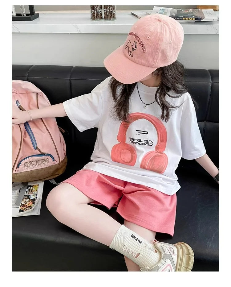 Girls Summer T-Shirt Short-Sleeved Suit Korean Version