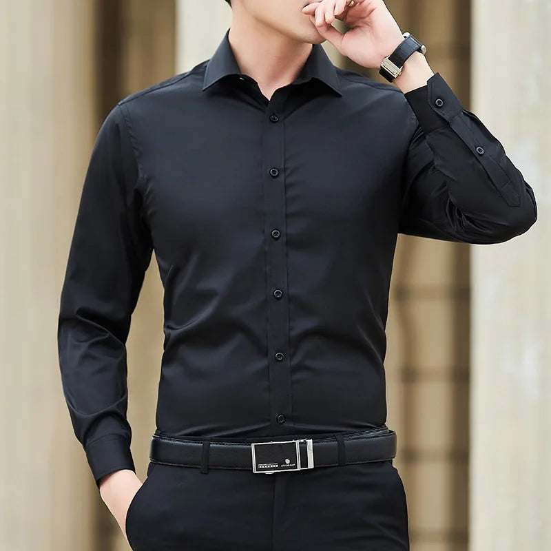 New Plus Size Men Solid Color Business Shirt