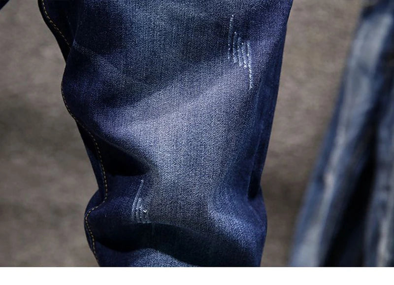 Men Ripped Worn-out Slim-fit Cotton Denim Pants