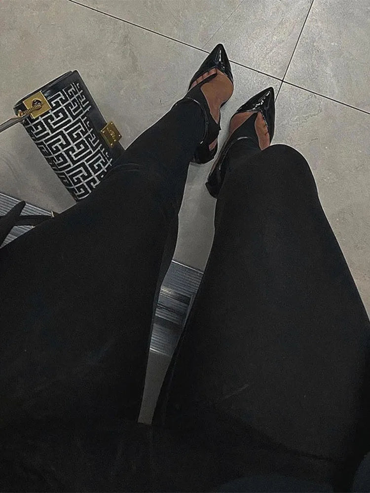 Korean Fashion Winter Black High Waisted Skinny Y2K Women Pants.