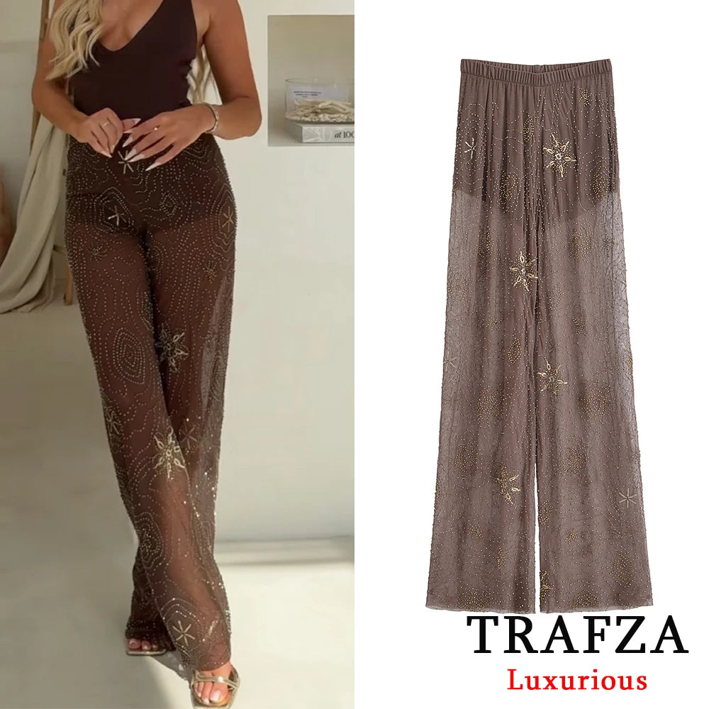 TRAFZA Sexy Chic Women Transparent Pants.