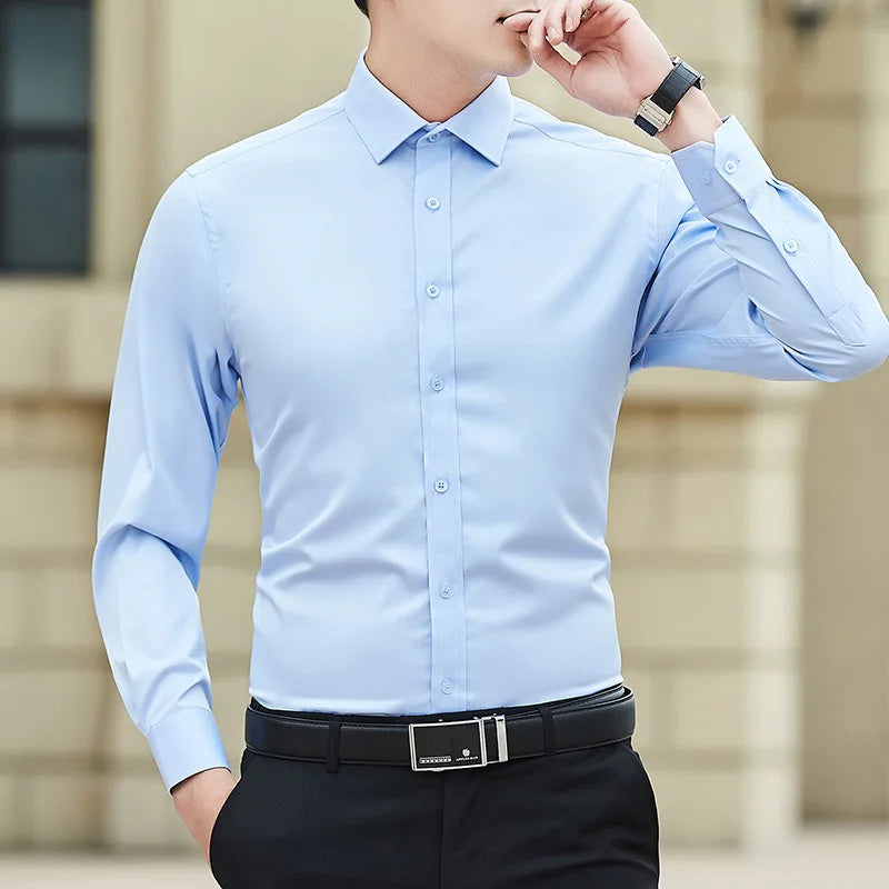 New Plus Size Men Solid Color Business Shirt