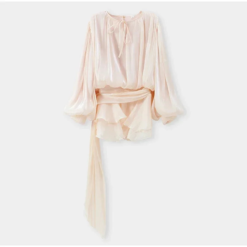 Summer Shiny Skinny Pleated Mini Dress.