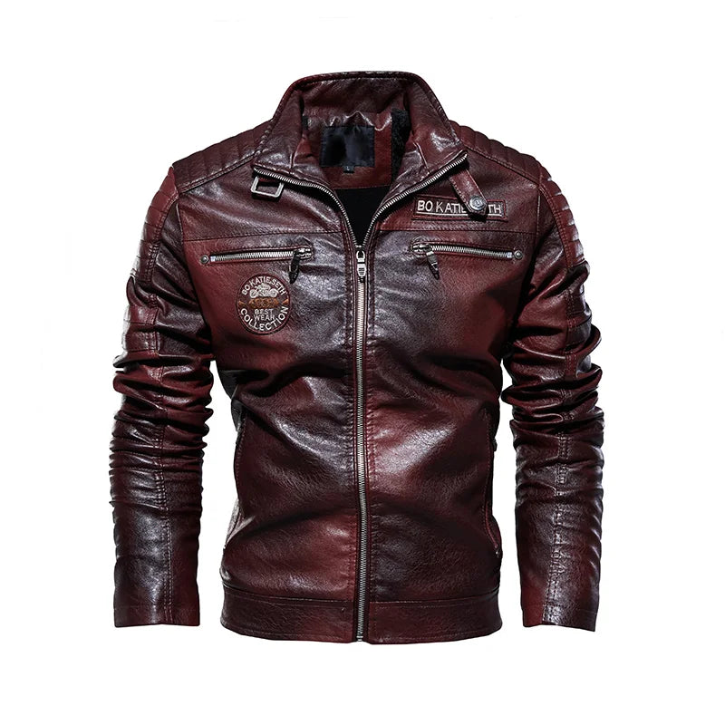 Leather Jacket Men Winter Fleece Motorcycle Faux
