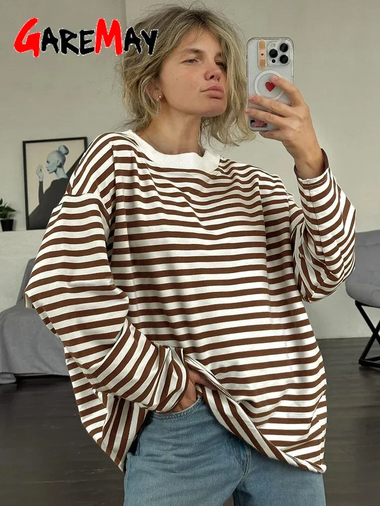 Women's Striped T-shirt 95% Cotton Oversized.
