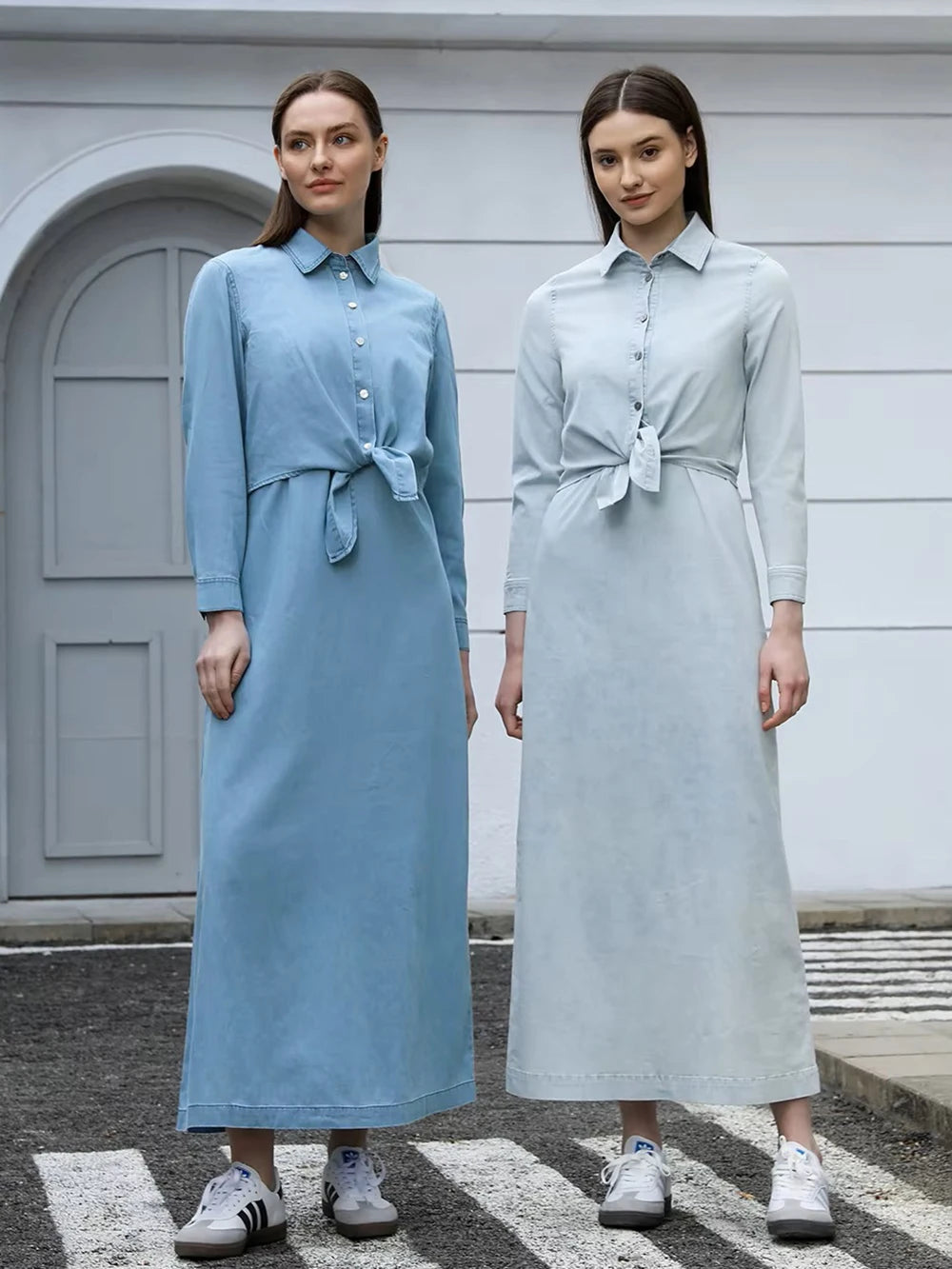 Women Lightweight Denim Wrap Blouse & Slip Dress.