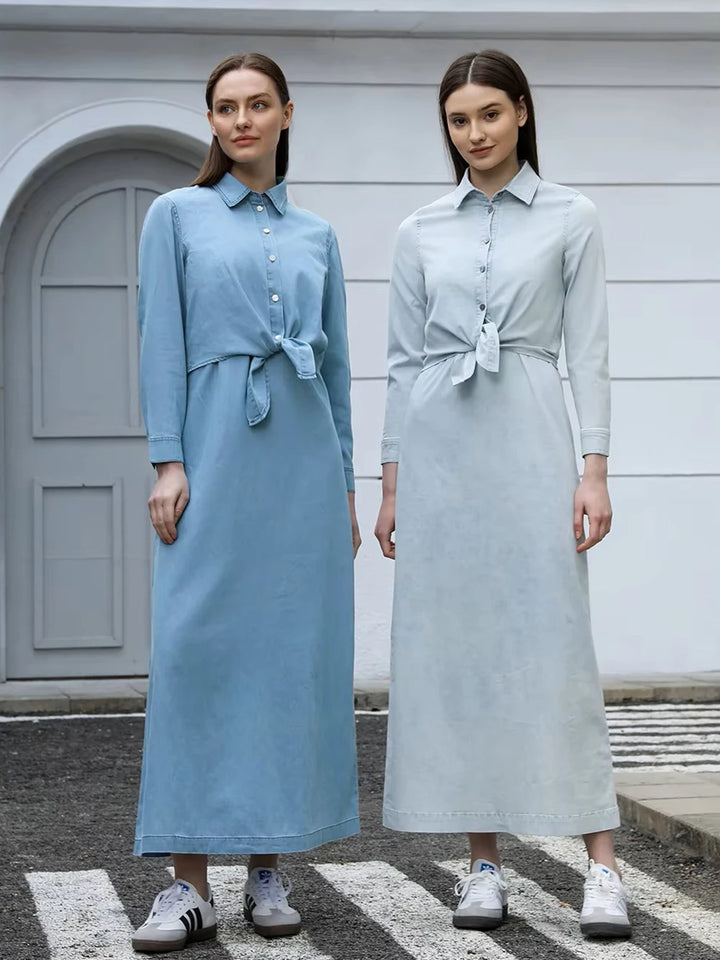 Women Lightweight Denim Wrap Blouse & Slip Dress.