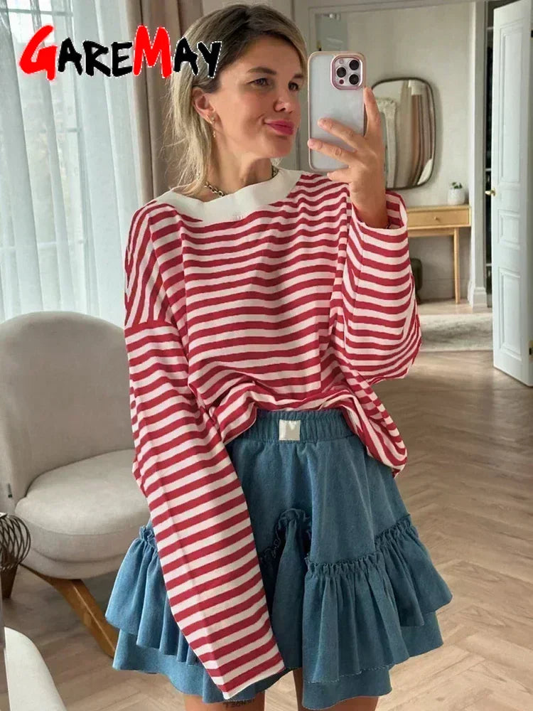 Women's Striped T-shirt 95% Cotton Oversized.