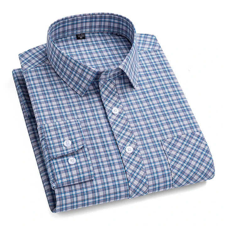 Men's Plaid Shirts Long Sleeve Cotton Checked Shirt