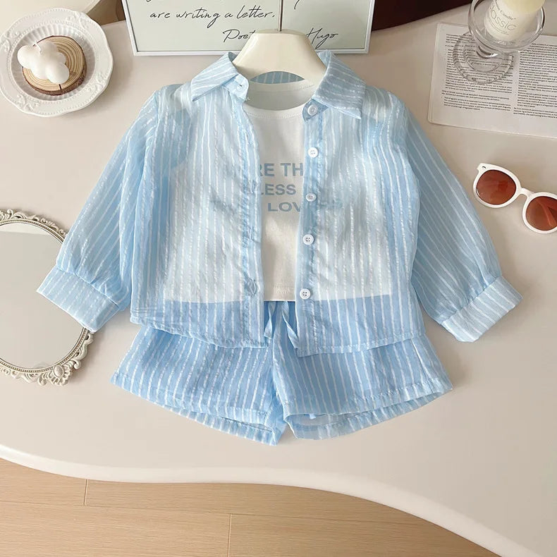 Girls Korean Version of the Three-Piece T-Shirt Short-Sleeved.