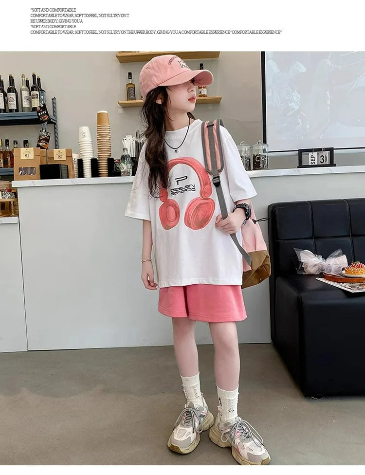 Girls Summer T-Shirt Short-Sleeved Suit Korean Version