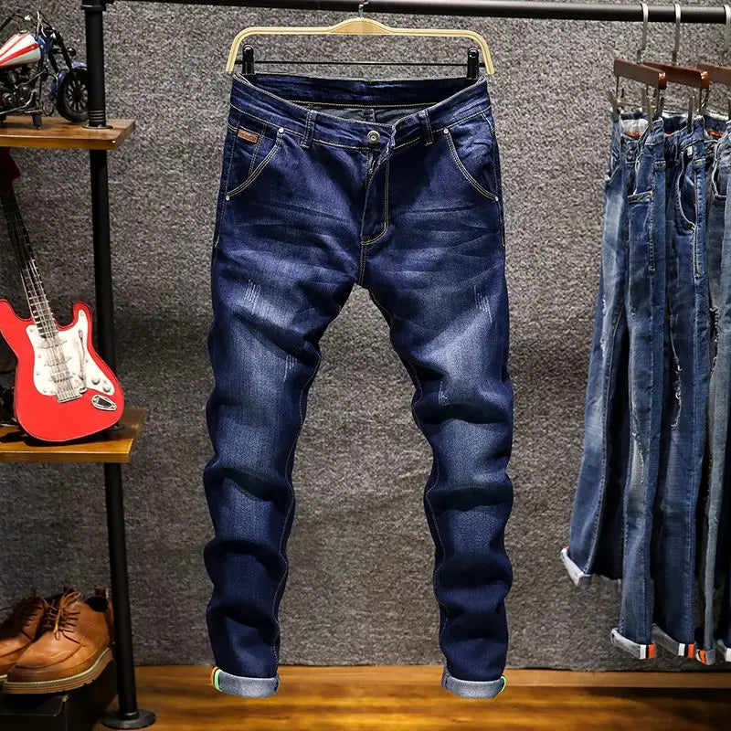 Men Ripped Worn-out Slim-fit Cotton Denim Pants