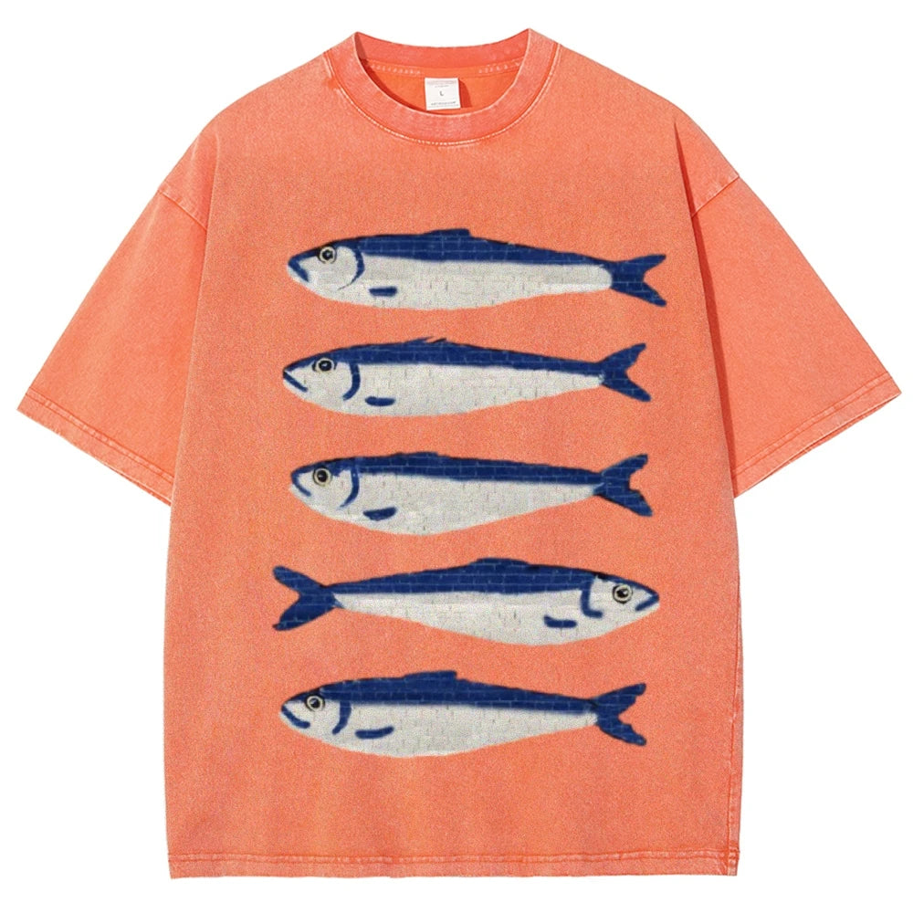 Gojo Cartoon Salted Fish Print Women's Loose T-Shirt Oversized