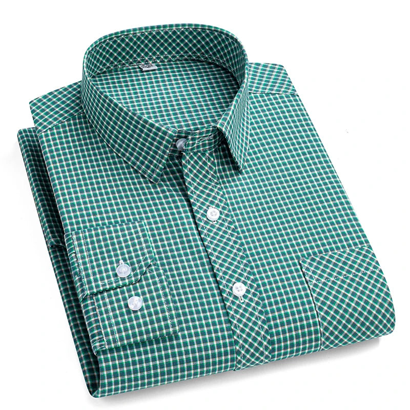 Men's Plaid Shirts Long Sleeve Cotton Checked Shirt
