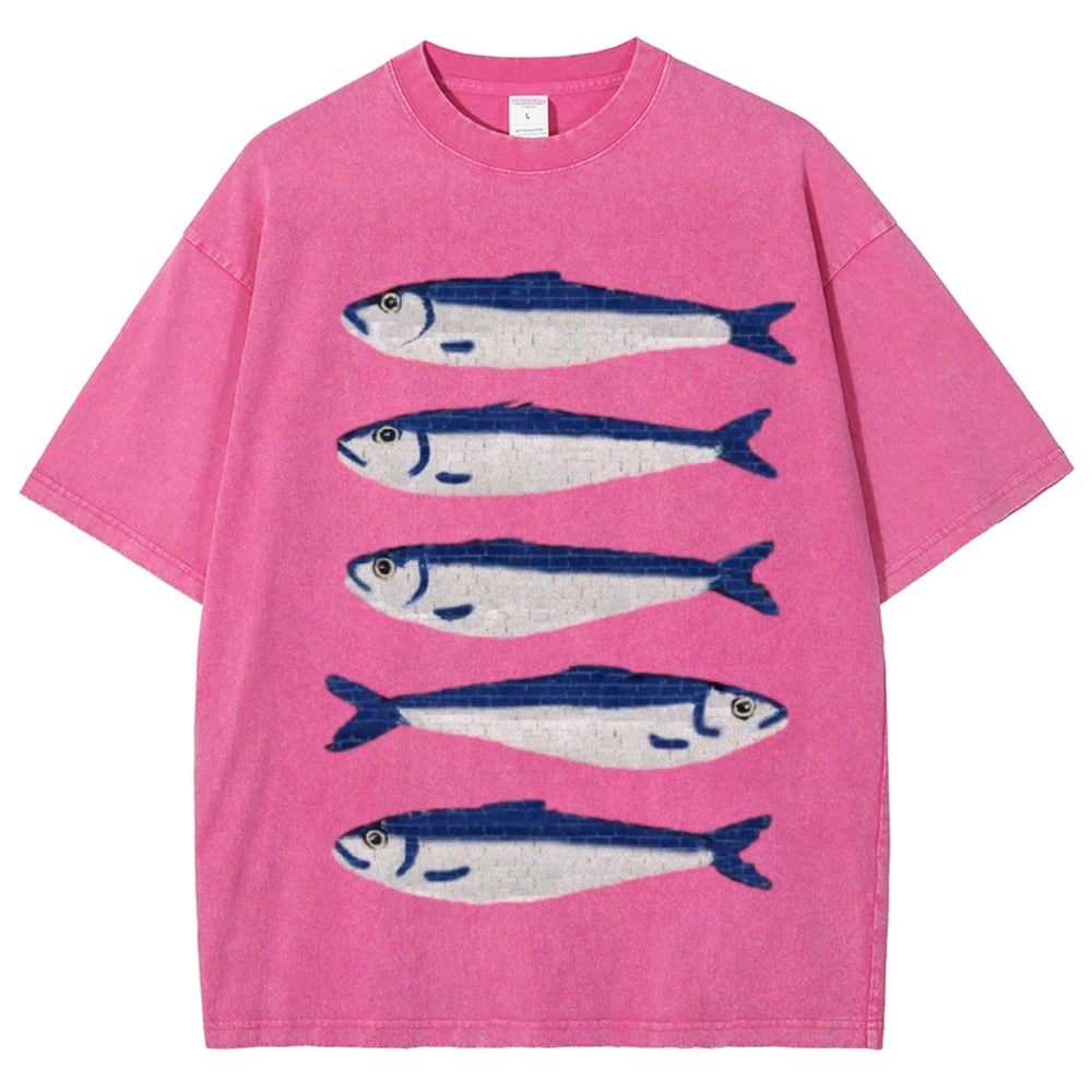 Gojo Cartoon Salted Fish Print Women's Loose T-Shirt Oversized