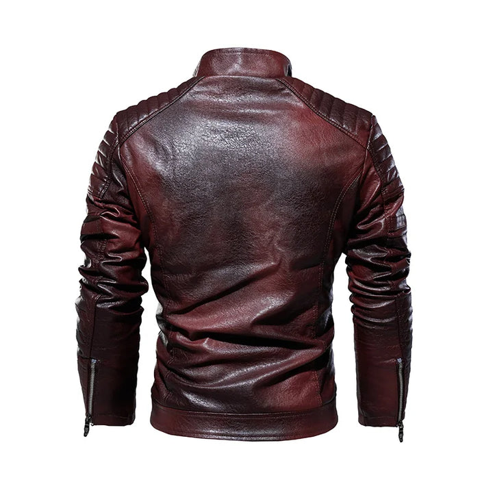 Leather Jacket Men Winter Fleece Motorcycle Faux