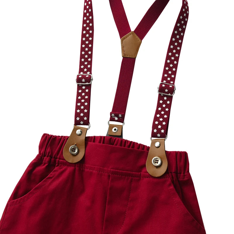 Boy Wedding Summer Clothes Star Print Suspender Set.