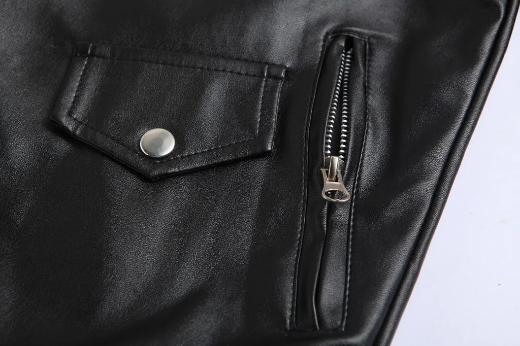 Men PU Leather Jacket Motorcycle Fashion Slim Fit