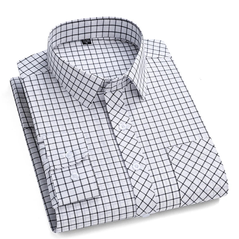 Men's Plaid Shirts Long Sleeve Cotton Checked Shirt