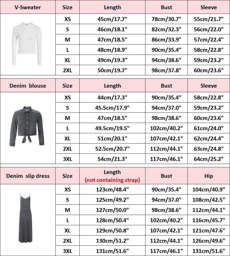 Women Lightweight Denim Wrap Blouse & Slip Dress.