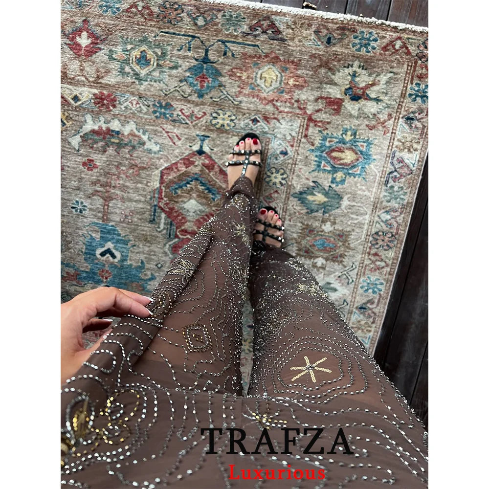 TRAFZA Sexy Chic Women Transparent Pants.