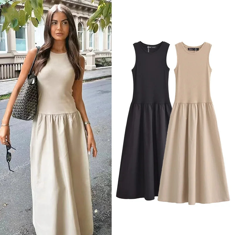 HXAO Khaki Elegant Long Dresses.