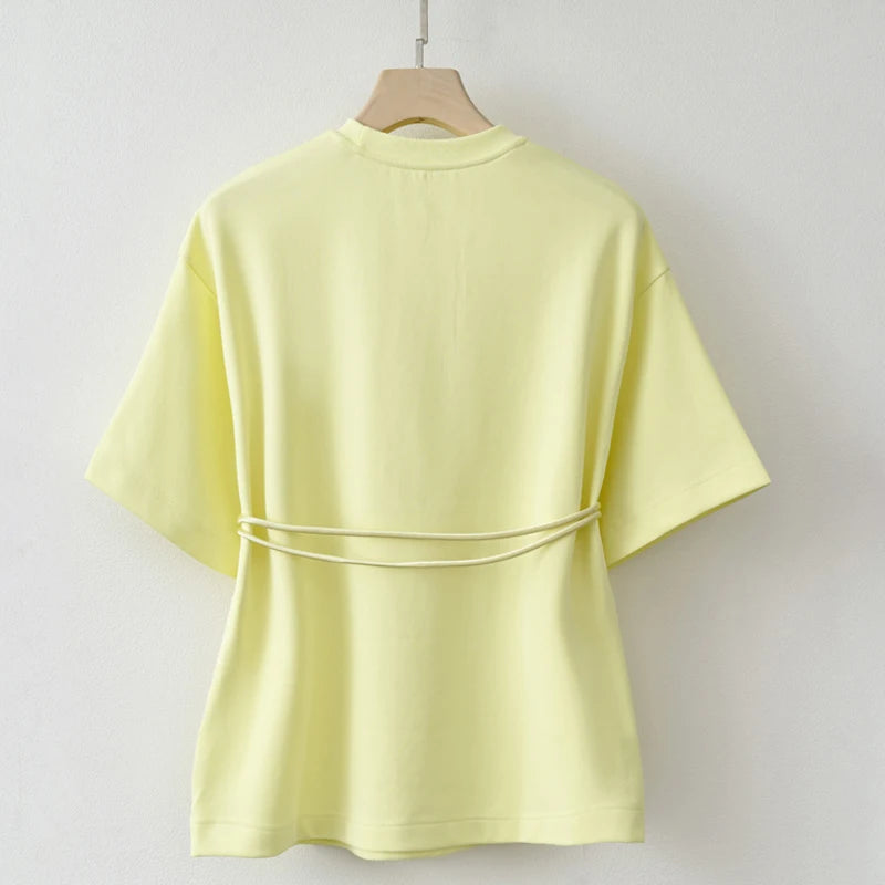 Summer Basic Yellow White Flower T shirt Top.