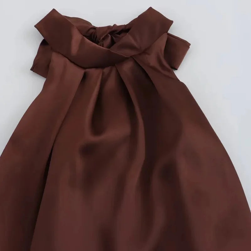 TRAF Halter Satin Long Dress Women.