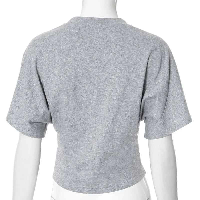 Fashion Casual Solid Gray Cropped T-shirt