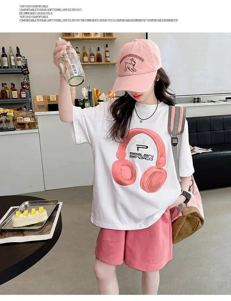 Girls Summer T-Shirt Short-Sleeved Suit Korean Version