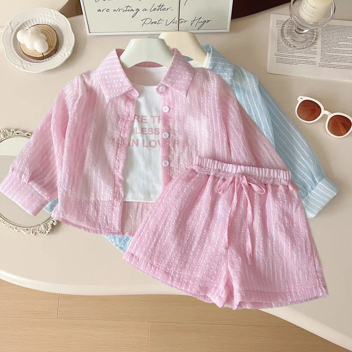 Girls Korean Version of the Three-Piece T-Shirt Short-Sleeved.