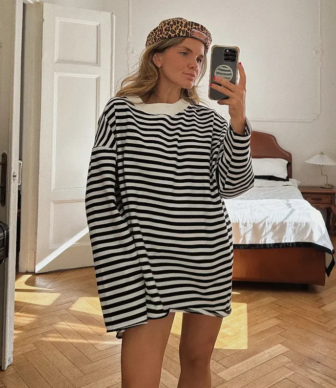 Women's Striped T-shirt 95% Cotton Oversized.