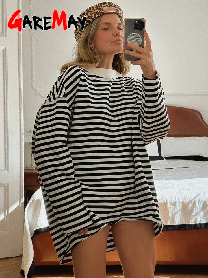 Women's Striped T-shirt 95% Cotton Oversized.