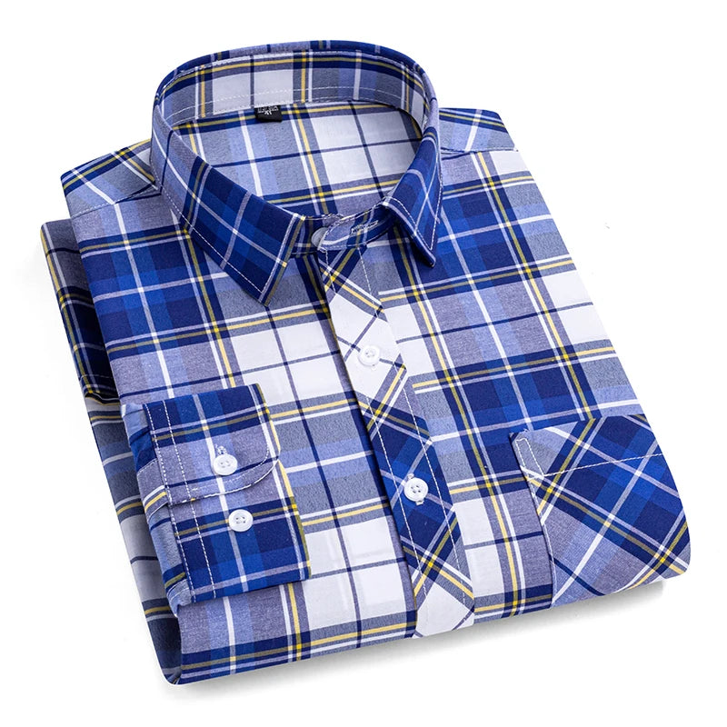 Men's Plaid Shirts Long Sleeve Cotton Checked Shirt