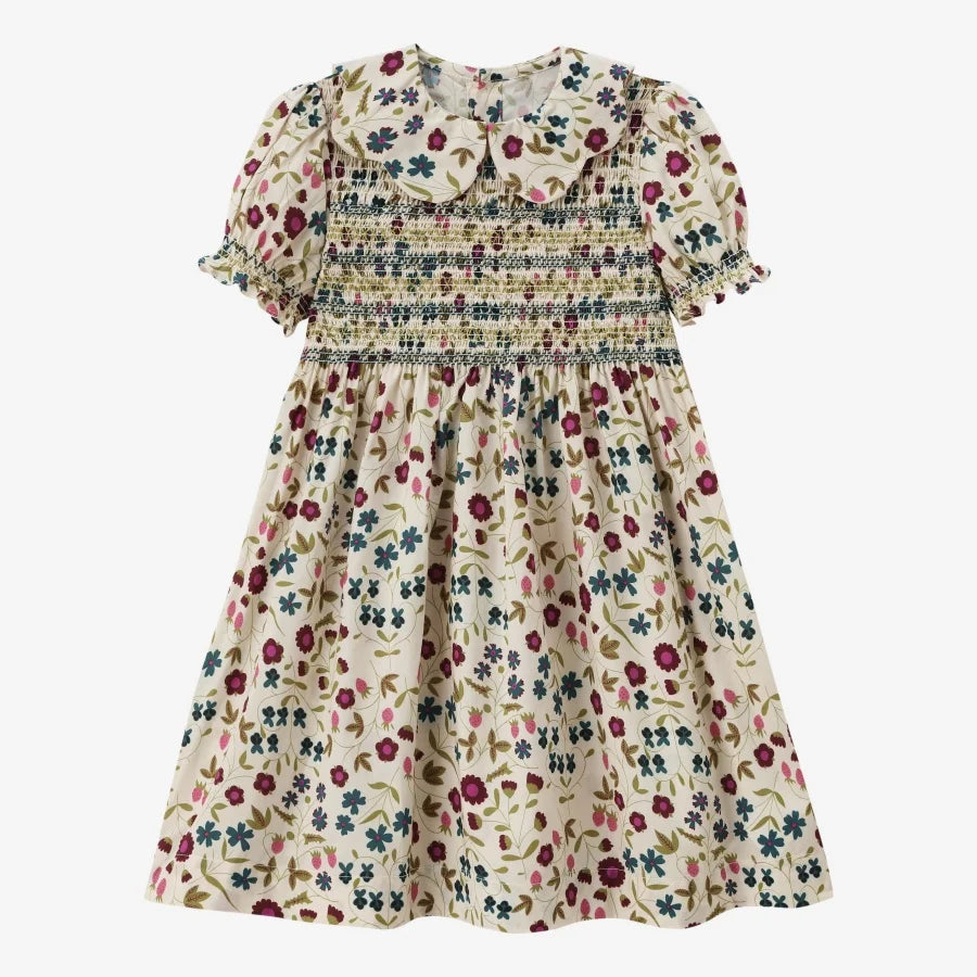 Summer Smocking dress Beige Floral & Cableknit collection for girls