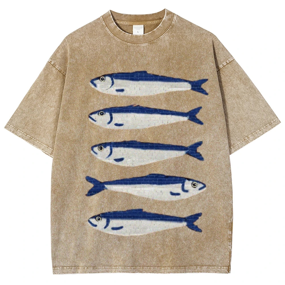 Gojo Cartoon Salted Fish Print Women's Loose T-Shirt Oversized
