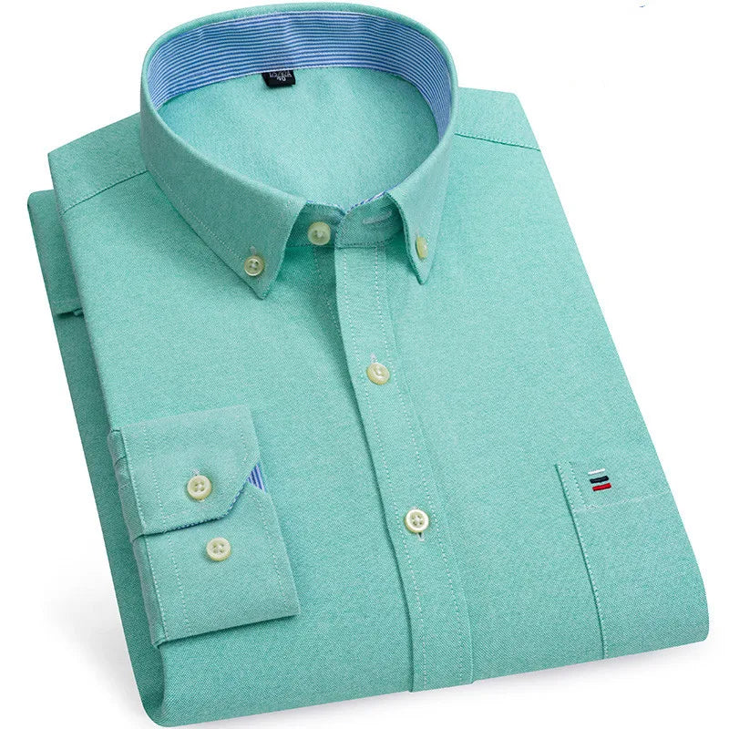 Long Sleeve Plaid Oxford Casual Solid Shirt