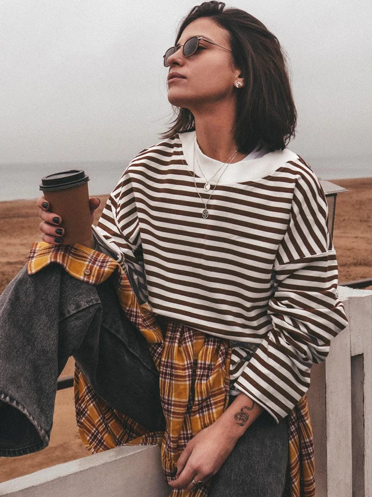 Women's Striped T-shirt 95% Cotton Oversized