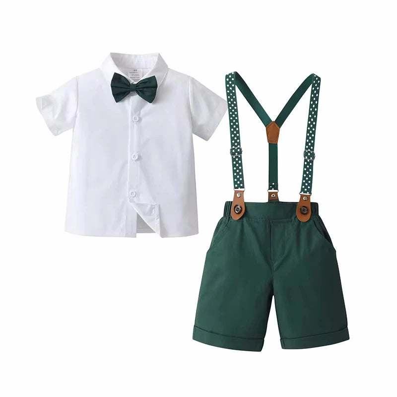 Boy Wedding Summer Clothes Star Print Suspender Set.