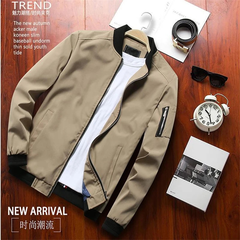 Men Bomber Jacket Thin Slim Long Sleeve baseball Jackets Mens.