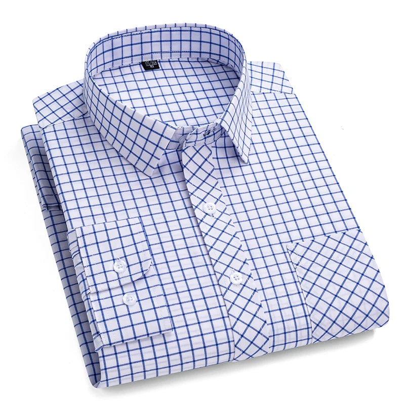 Men's Plaid Shirts Long Sleeve Cotton Checked Shirt
