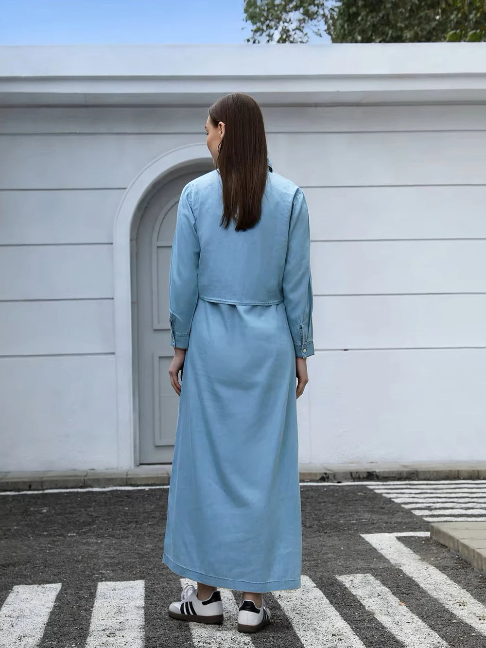 Women Lightweight Denim Wrap Blouse & Slip Dress.